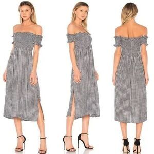 Bardot Cindy Gingham Black & White Off Shoulder Smocked MIDI dress